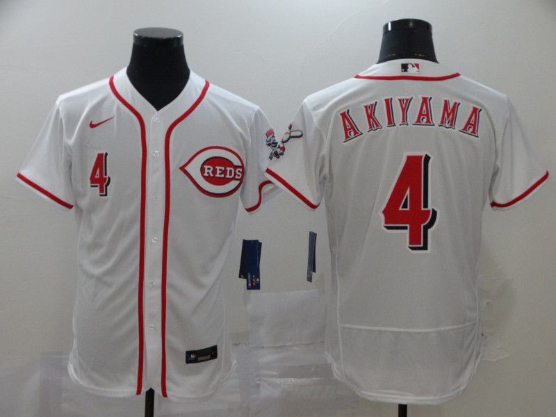 Men Cincinnati Reds #4 Akiyama White Nike Elite MLB Jerseys